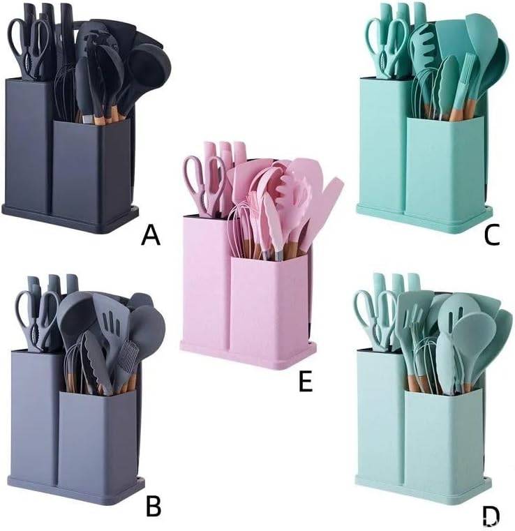 19-Piece Non-Toxic Silicone Cooking Utensils Set with Holder-GREEN