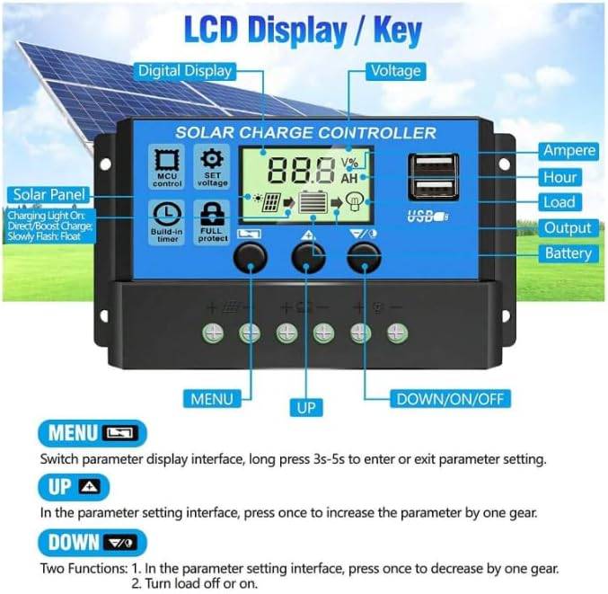 Solar Panel Controller 12V/24V Adjustable LCD Display With Build-In Battery Regulator, 30A