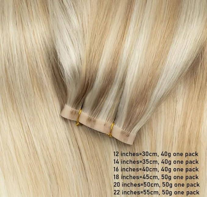Remy Human Hair Extensions for Women, 40g Skin Weft (#P18-613, 30cm)