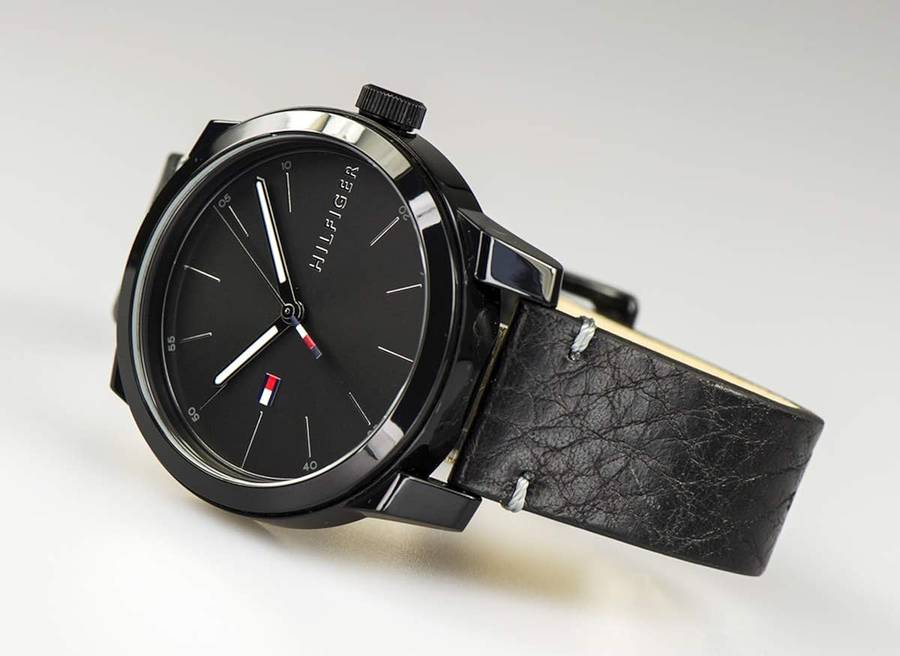 Tommy Hilfiger Men`s Quartz Ion Plated and Leather Strap Watch, Color: Black (Model: 1791384)