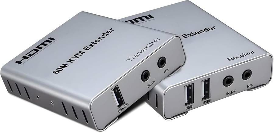 60M HDMI Extender with KVM Function  Transmits 1080P/60Hz Video, Audio & Keyboard/Mouse Signals Ove