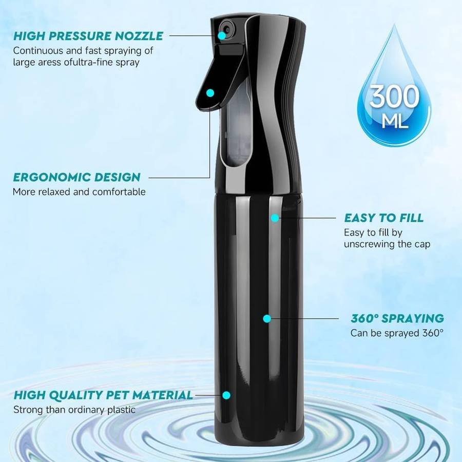 300ml Spray Bottle Refillable Atomiser Misting Bottle Plastic Continuous Ultra Fine Water & Oil Spra