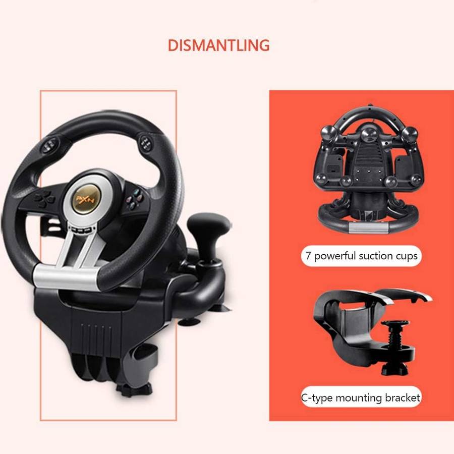 Profession Racing Game Steering Wheel with Brake Pedal for PC, PS3, PS4 and Xbox One