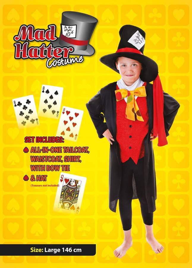 Bristol Novelty Mad Hatter Costume (L) Child Age 7 - 10 Years