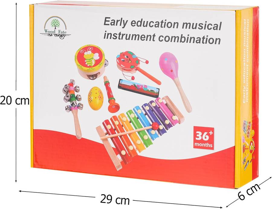Musical Instruments for Children, 7-Piece Wooden Set, with Xylophone and Wooden Toy Percussion Set,