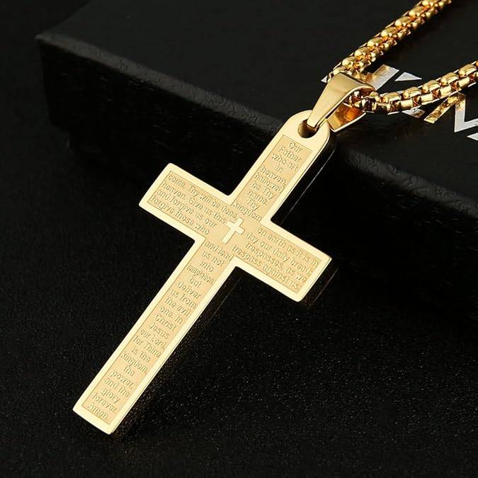 Stainless steel cross necklace main prayer pendant for men women, Jesus Cross Chain