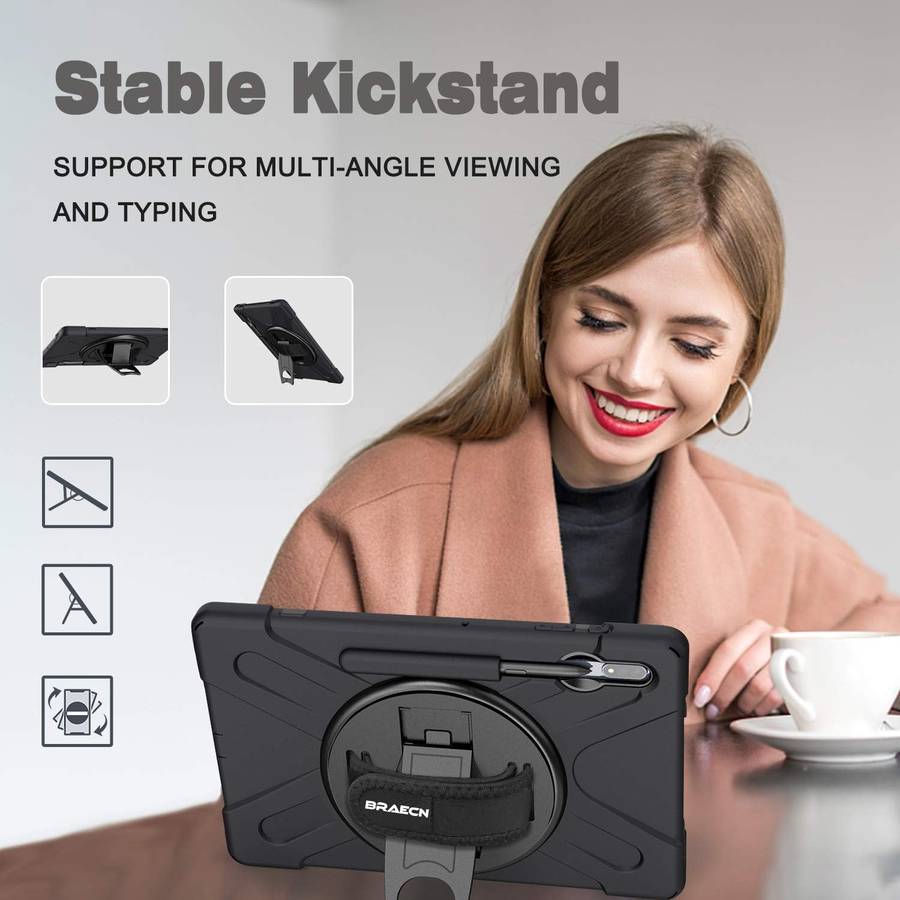 Samsung Galaxy Tab S7 Plus Tab S7+ Case Heavy Duty Shockproof with S Pen Holder Hand Strap