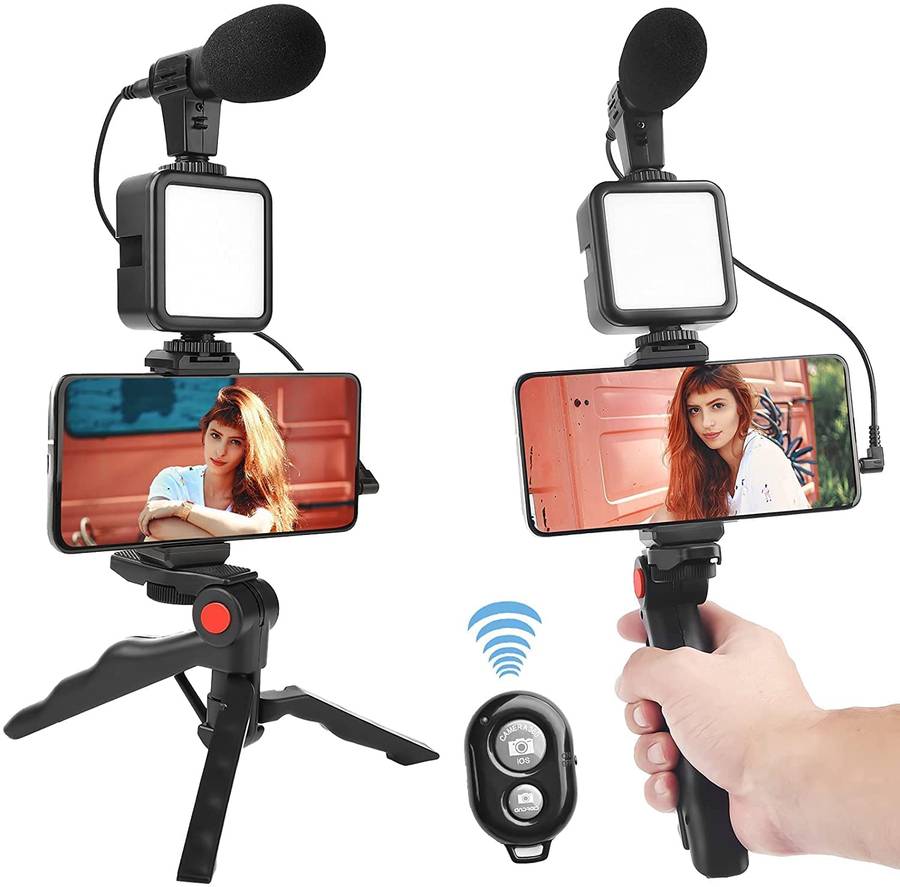 Vlogging Kit for Video Making, Mic, Mini Tripod Stand, LED Light plus Remote ( Youtube or TikTok )