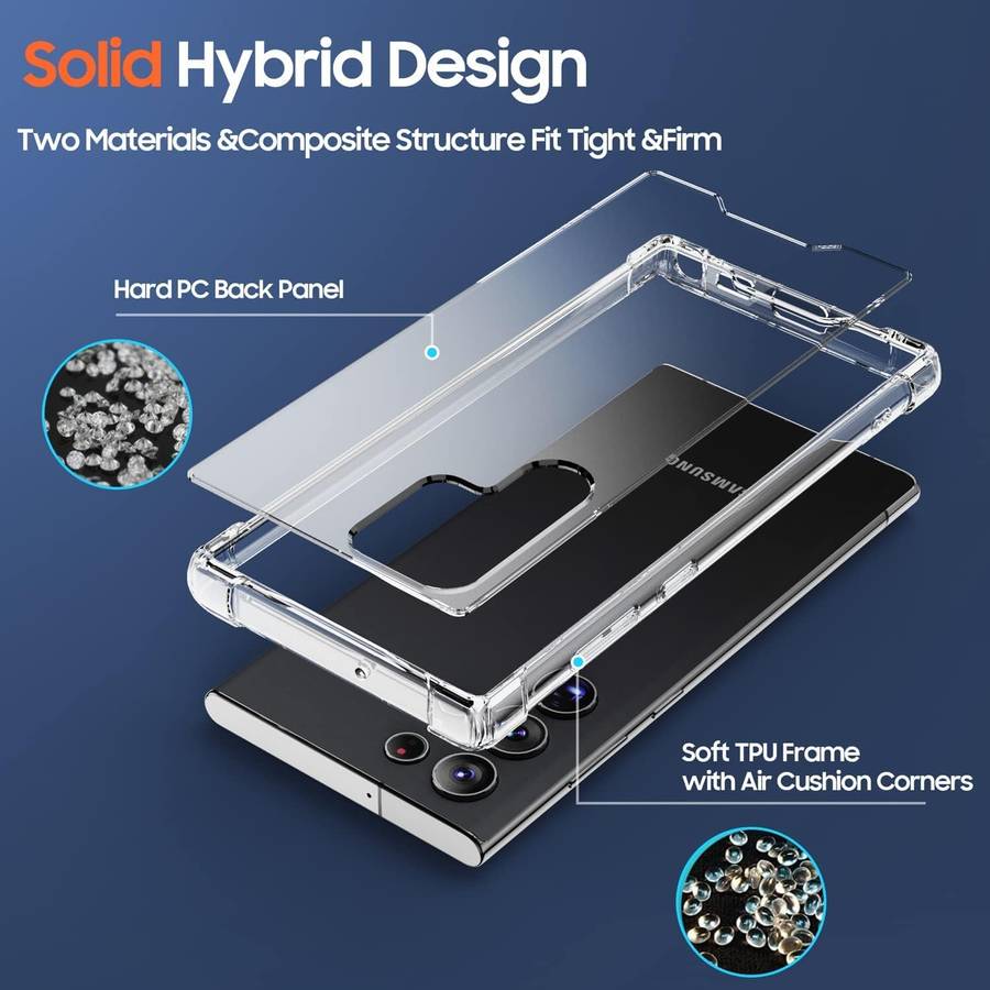 Crystal Shockproof Bumper Protective Cover Hard PC Back Flexible TPU Frame Galaxy S23 Ultra S23U