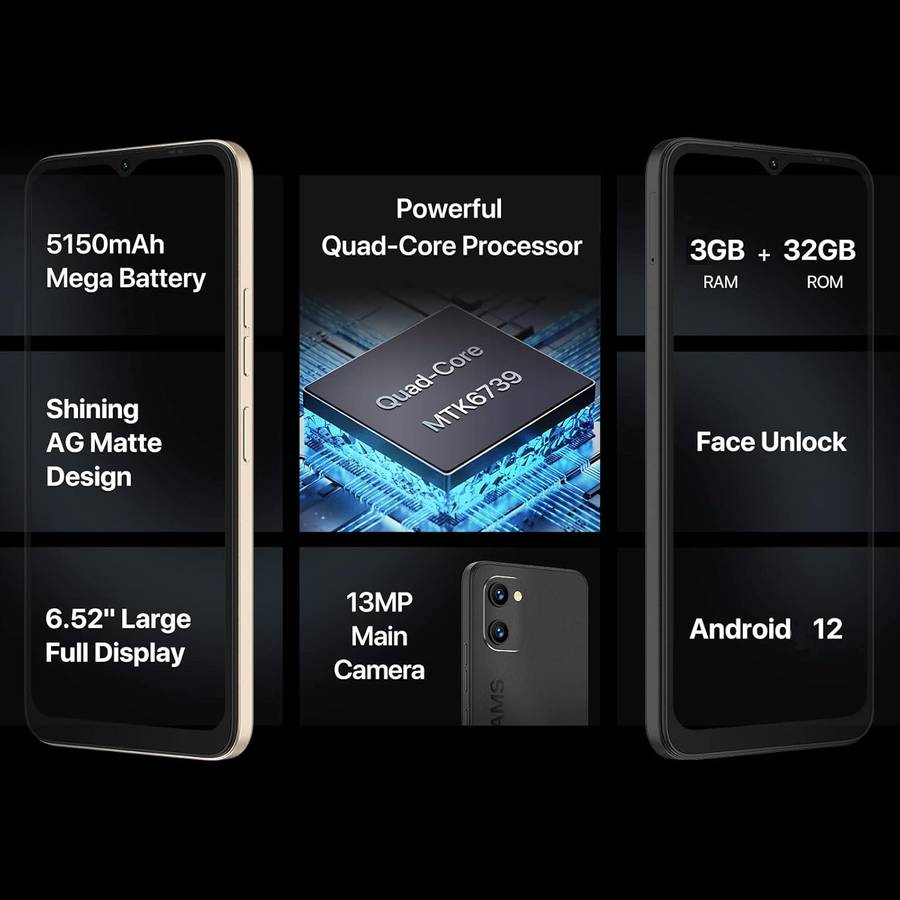 UMIDIGI Cell Phone G1, Android12 Unlocked Cell Phone, Dual Sim 4G LTE, 6.52` HD+, 5150mAh