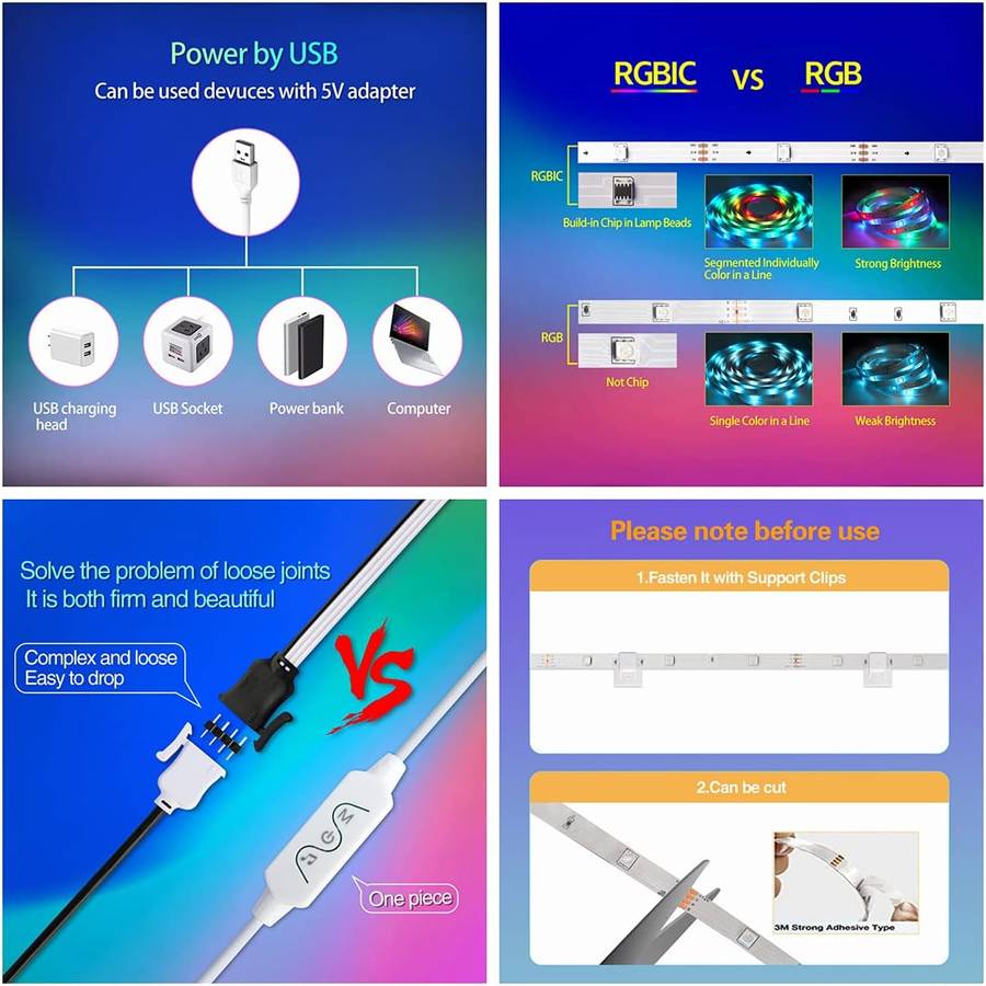 RGBIC IED STRIP 10 Meters Led Strip Lights,Music Sync,Color Changing