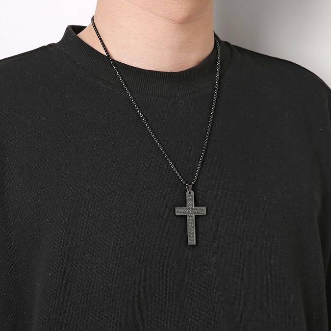 Stainless steel cross necklace main prayer pendant for men women, Jesus Cross Chain