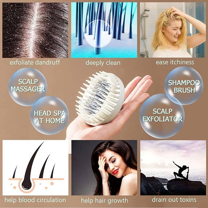 Hair Scalp Massager Shampoo Scrubber Brush,rubber grip Wet & Dry Scalp shower Massage brush,Soft Bri