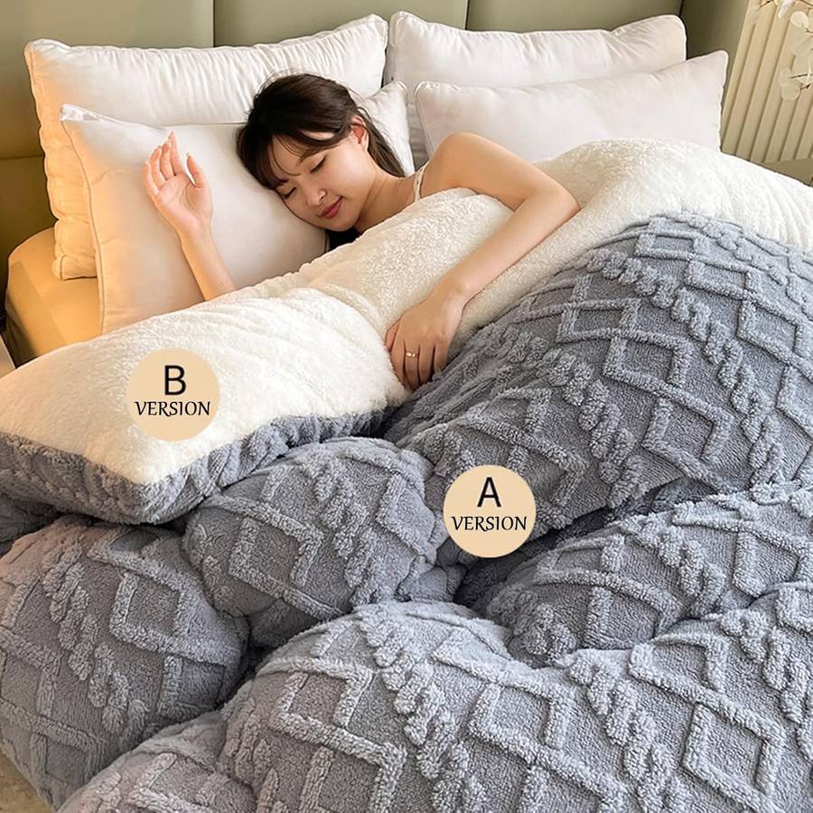 Thick Lamb Cashmere Blanket - Double/Queen (5 Piece Set) - Grey Blue