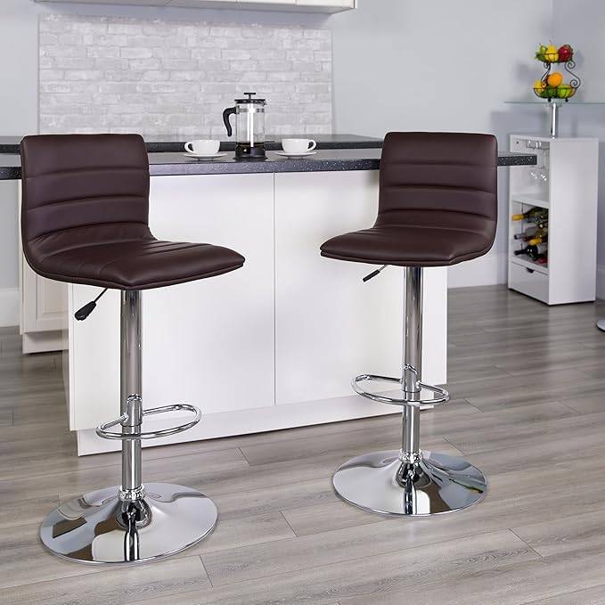 Bar Stools with Chrome Base - Set of 2 - Brown