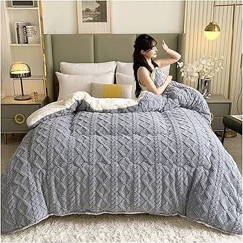 Thick Lamb Cashmere Blanket - Double/Queen (5 Piece Set) - Grey Blue