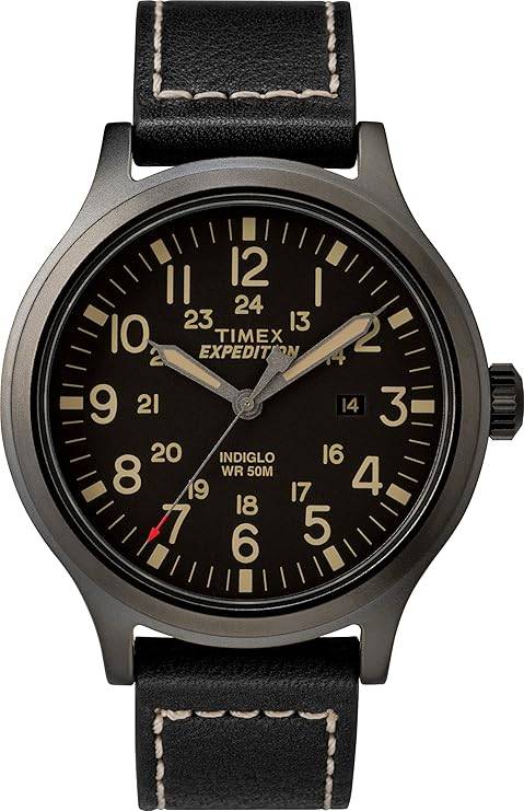 Timex Men`s TW4B11400 Expedition Scout 43mm Black Leather Strap Watch