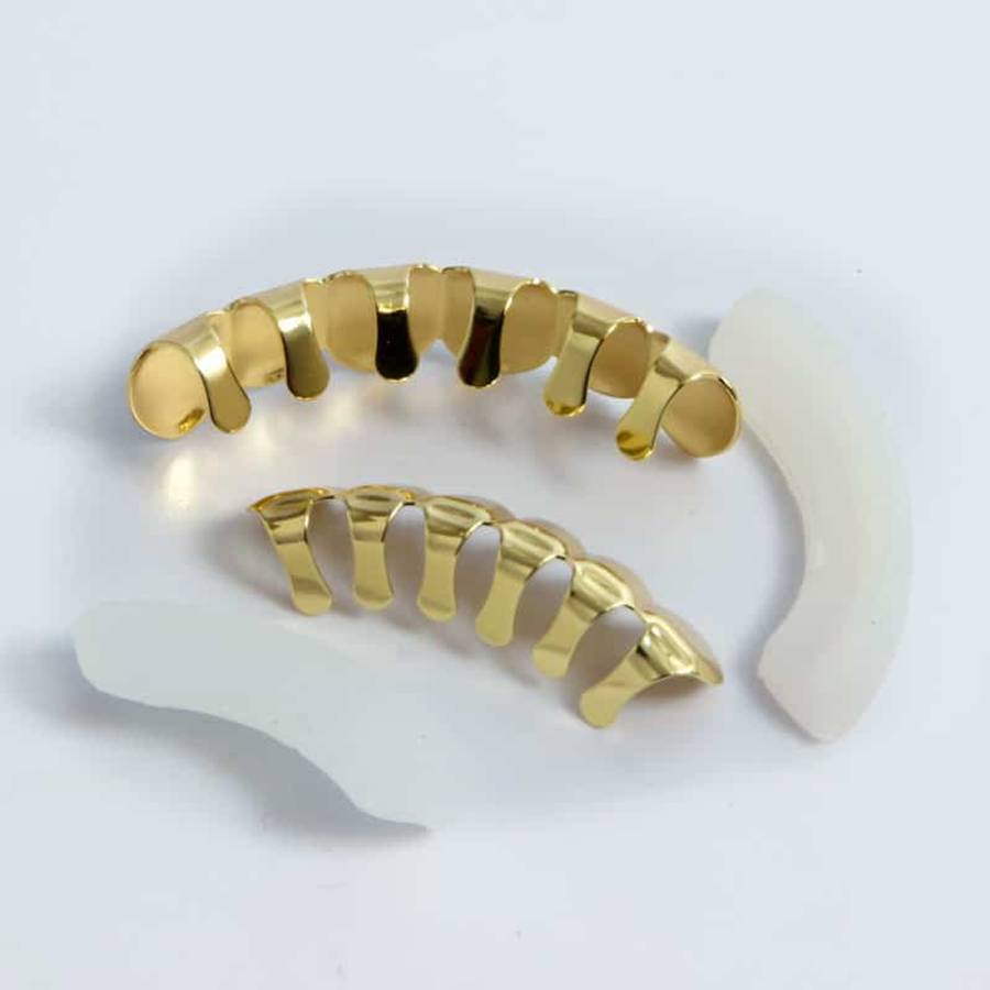 Teeth Grillz Hip Hop Classic Gold Plated Upper &amp; Lower Grillz
