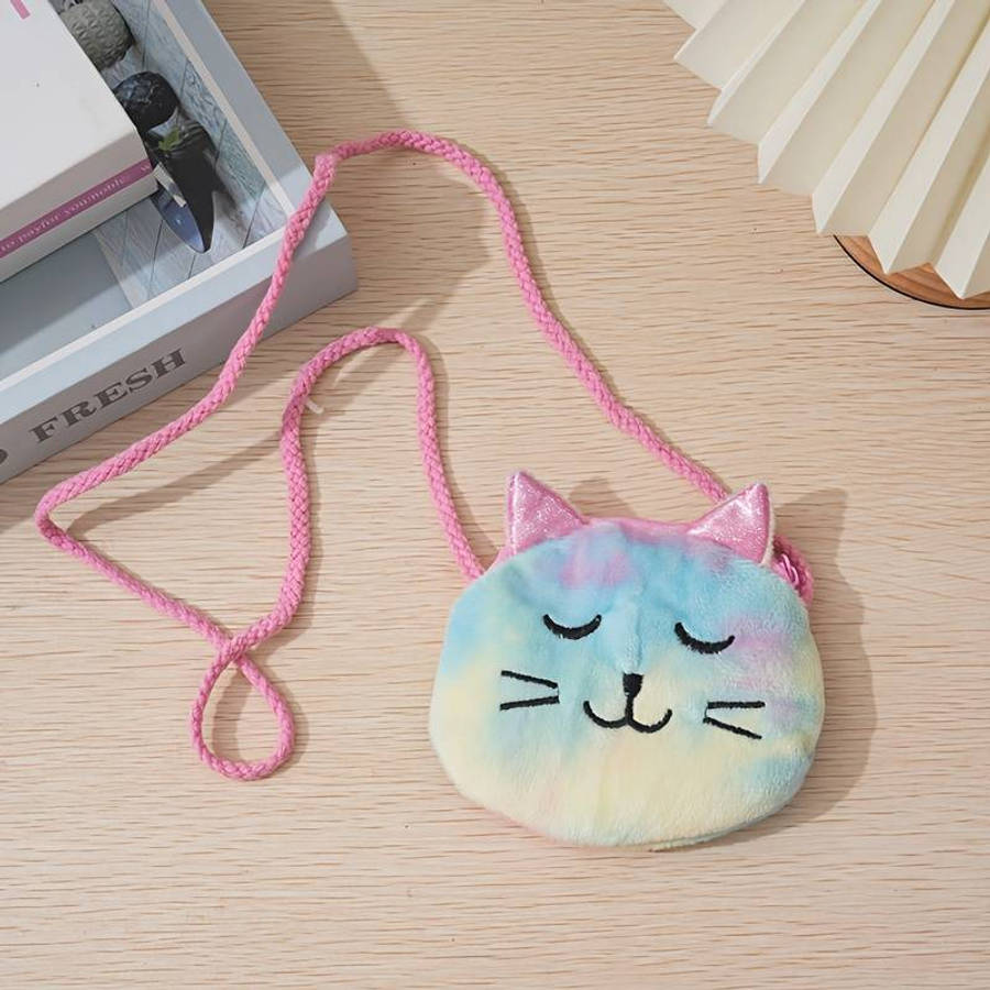 [Random Multicolored Plush Shoulder Bag] A Cute Cat Face Design Pattern