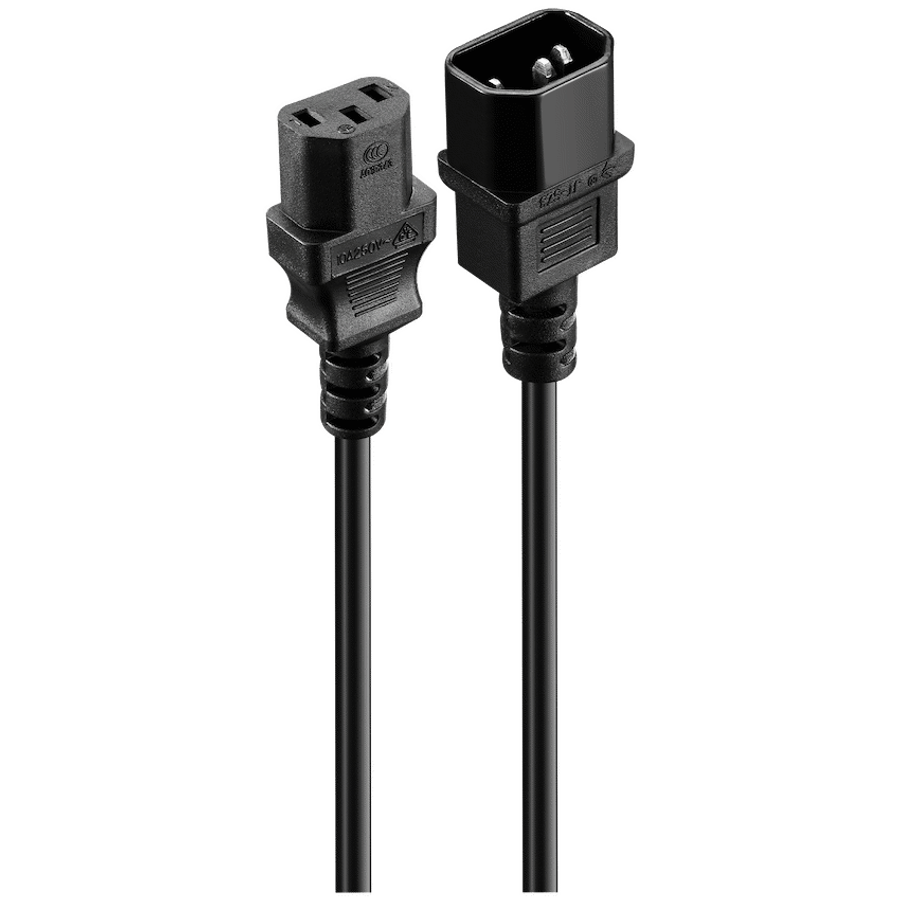 Volkano Presto Series Power Cable - 3 Pin IEC Extension 1.8m, 10a - Black