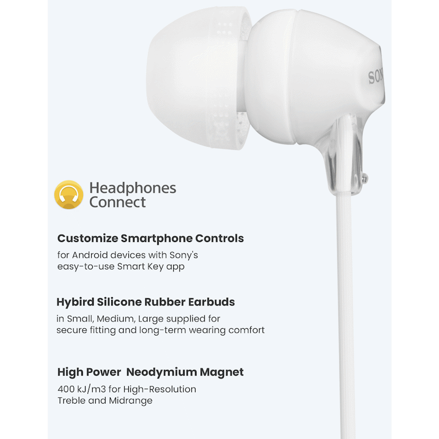 Sony MDR-EX15AP (White) InEar Earphone with Mic for iPhone - Android - Blackberry