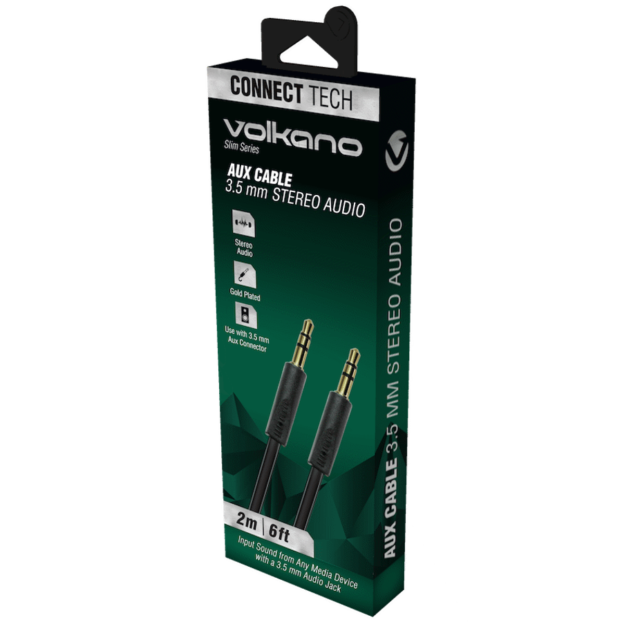 Volkano Slim Series Aux Cable 2m - Black