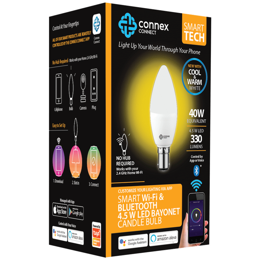 Smart WiFi Bulb 4.5W LED White Candle Bayonet