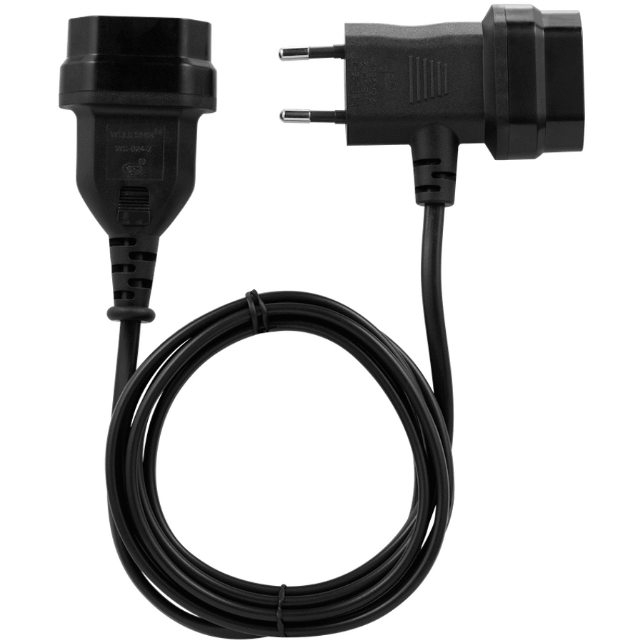 Switched Easy Cable Extender 2-Pin Euro to T-Shape AC 2-Pin Euro Socket 2m - Black