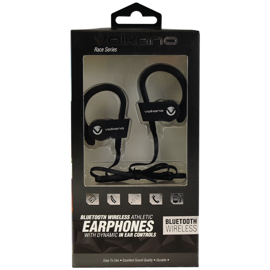 Volkano Race Series Bluetooth Sport Earhook Earphones - Black