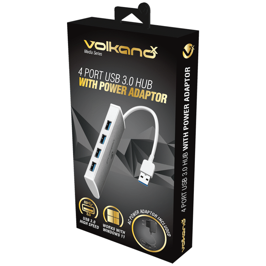 VolkanoX Media Series 4-Port USB Hub with Power Cable