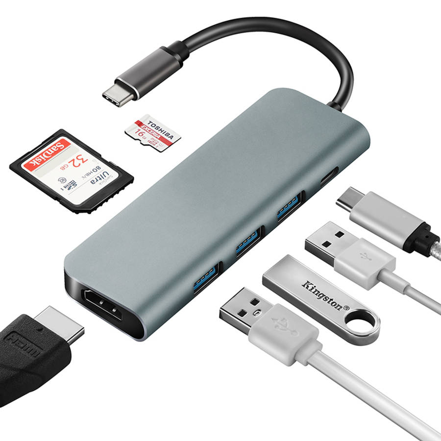 7 in 1 USB C Hub (HDMI x 1 - USB 3.0 x 3 - DP x 1 - SD x 1 - TF x 1)
