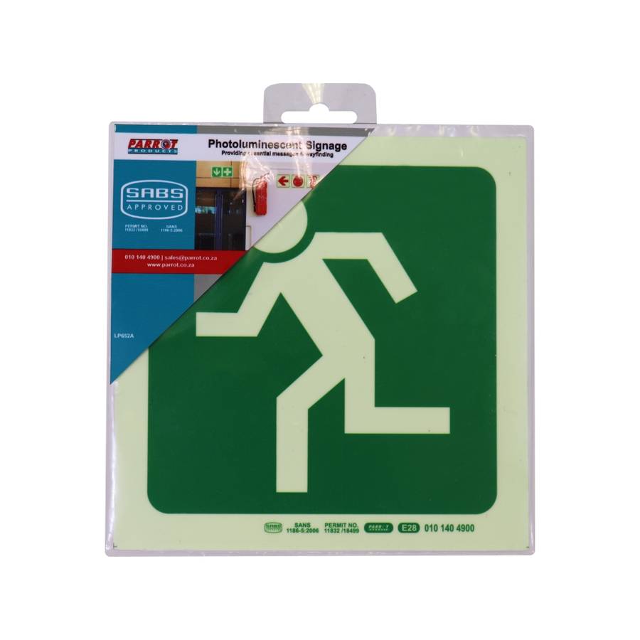 Photoluminescent 190MM Safety Sign - E28-Running Man Facing Left