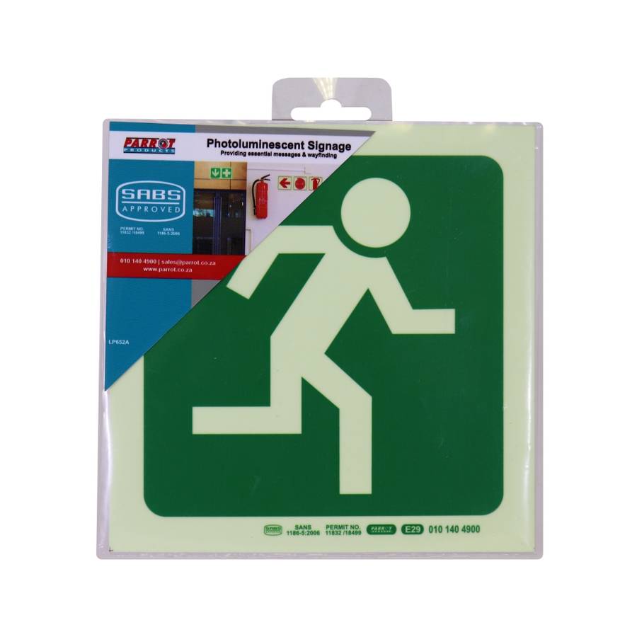 Photoluminescent 190MM Safety Sign - E29-Running Man Facing Right