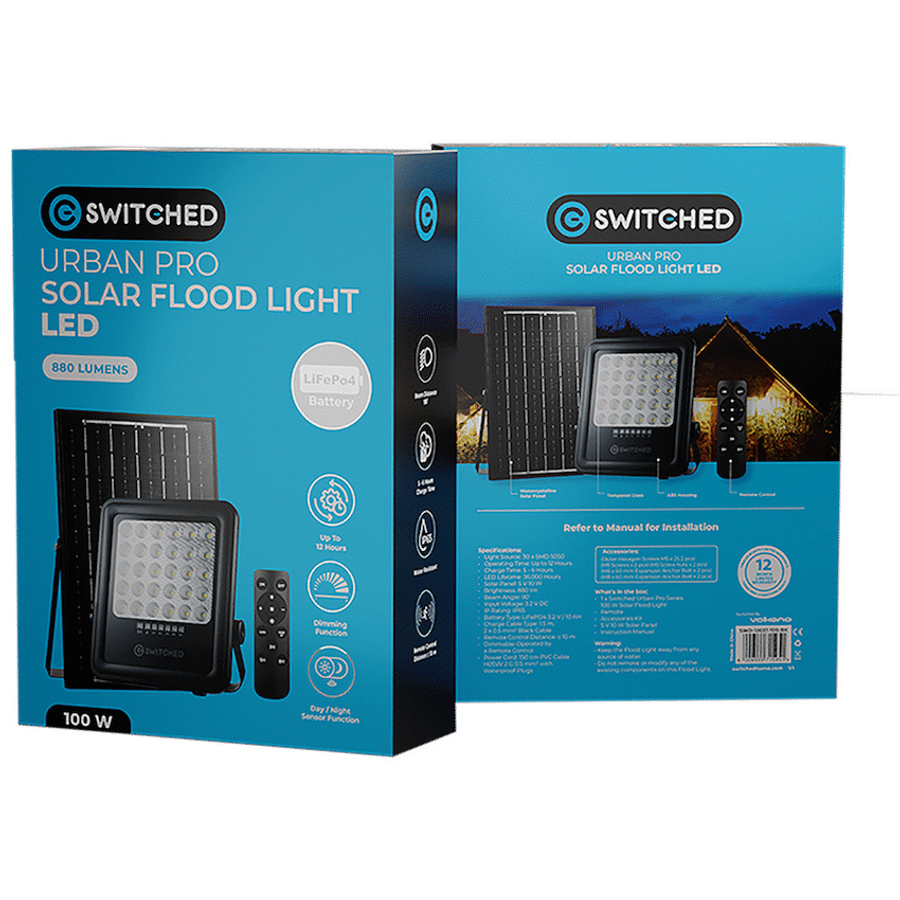Switched Urban PRO Series - 100w Solar Floodlight with Remote