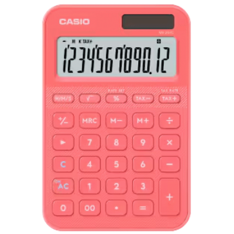Casio MS-20YC 12 Digit Desk Calculator Coral