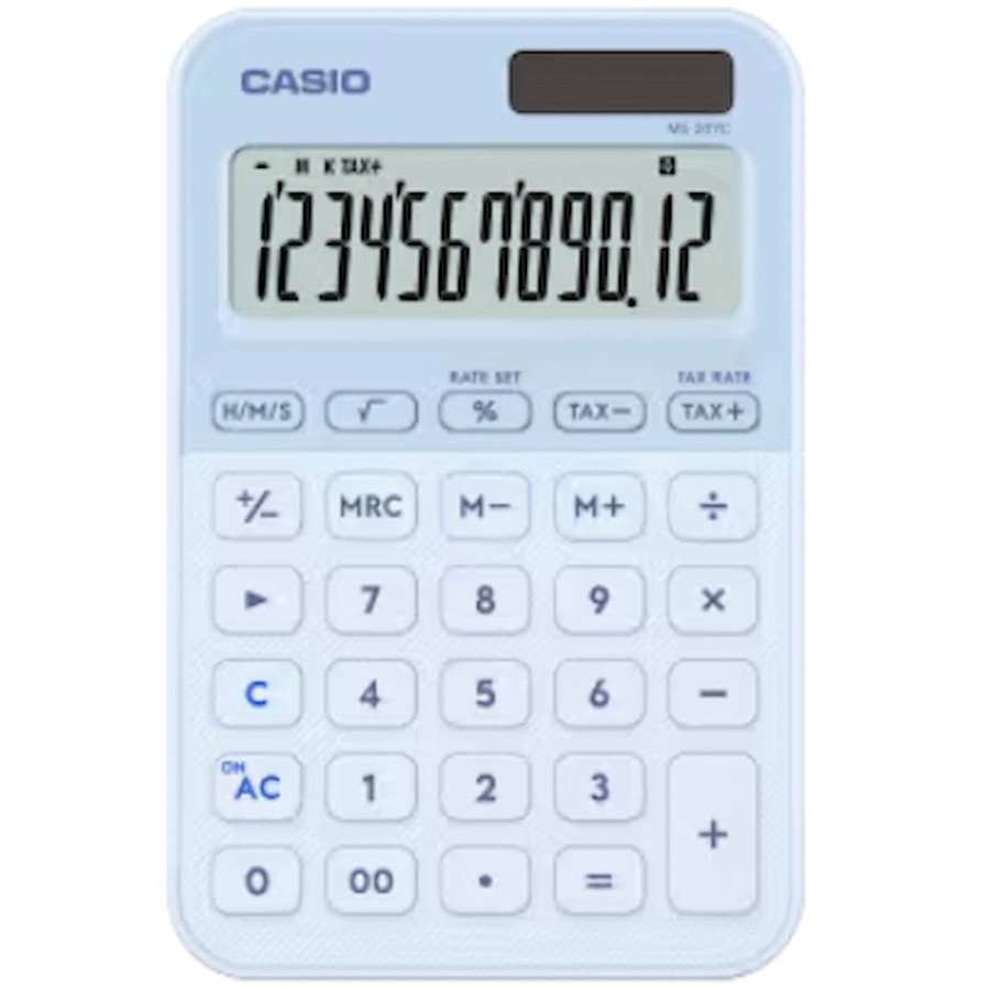 Casio MS-20YC-LB 12 Digit Desk Calculator Light Blue