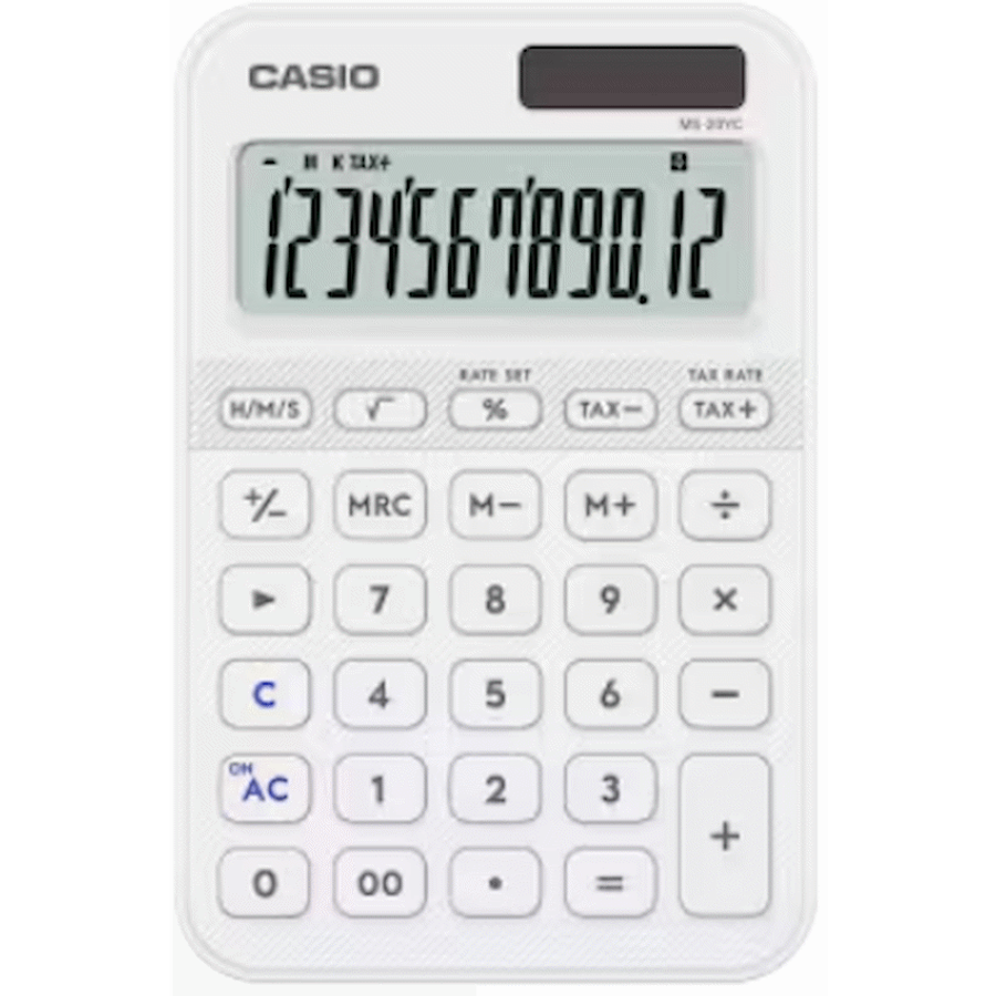 Casio MS-20YC 12 Digit Desk Calculator White
