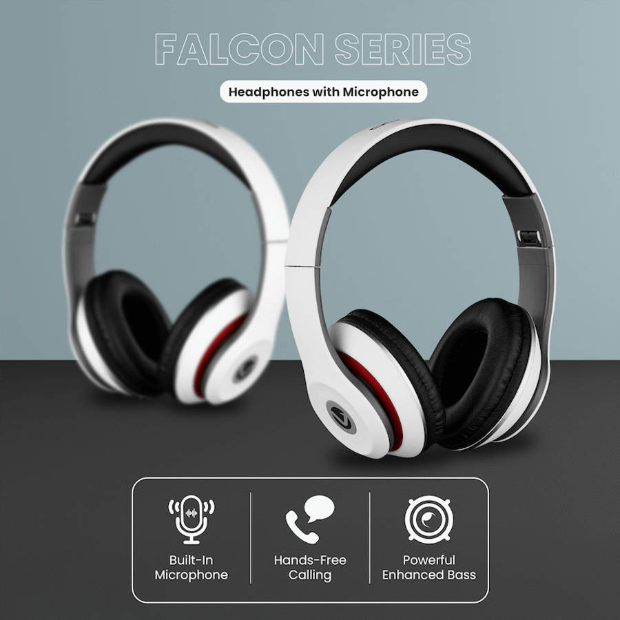 Volkano Falcon Series Headphones with Microphone - White
