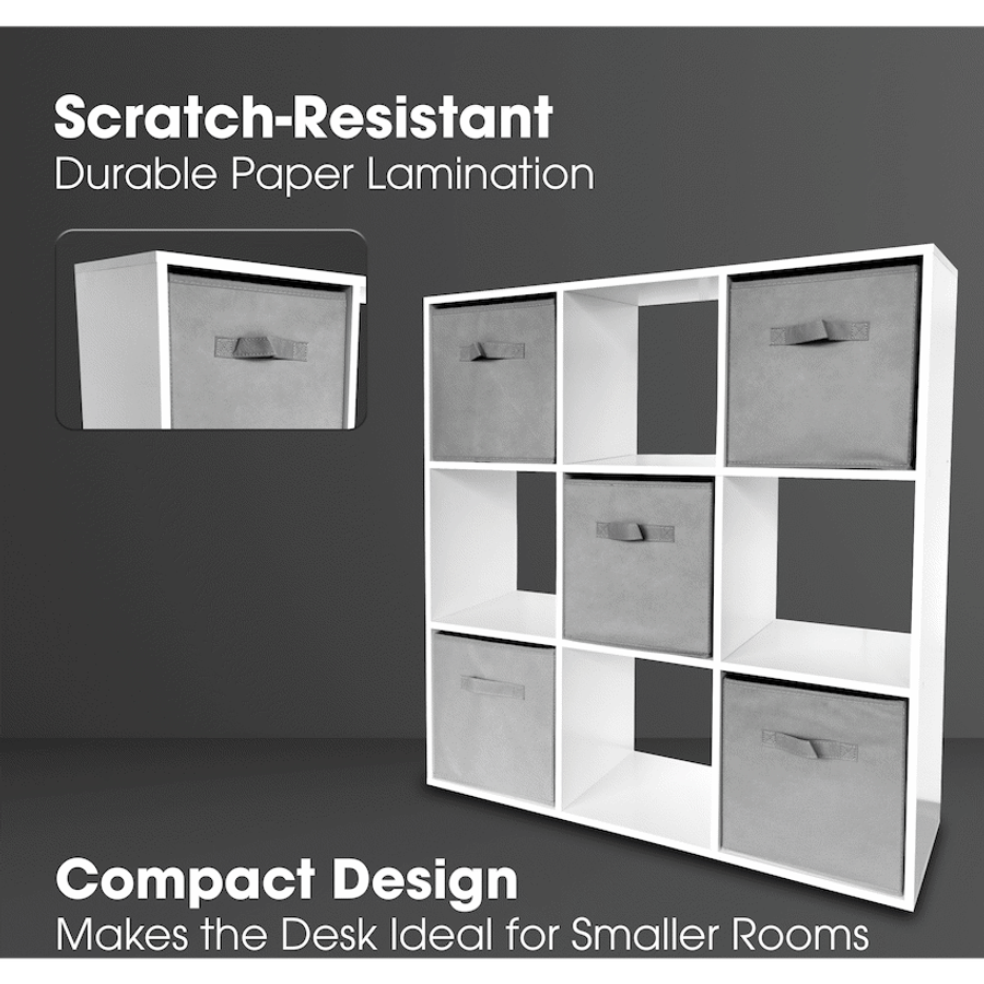 Everfurn Ninefold Bookshelf with 5 Storage Bins