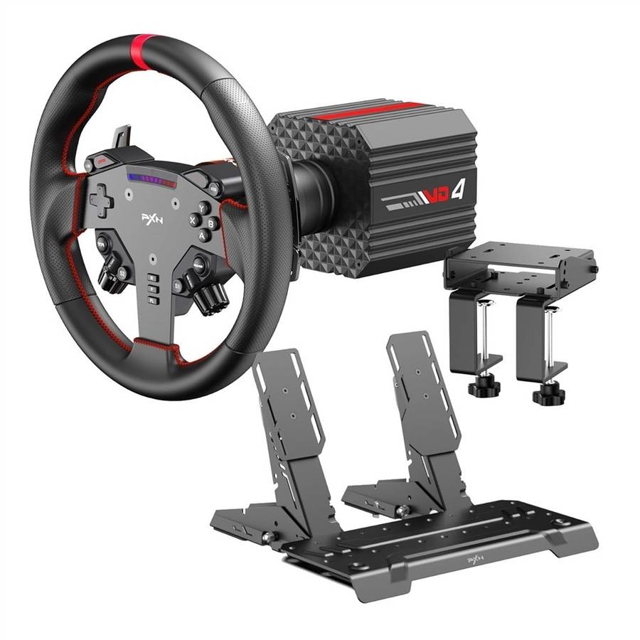 PXN VD4 Direct Drive Sim Racing Wheel  PD-HM Dual Pedal  Z8 Clamp Bundle