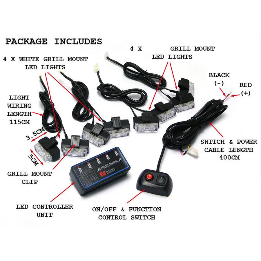 8 x Grill Clip-On Emergency Strobe Warning Lights  White