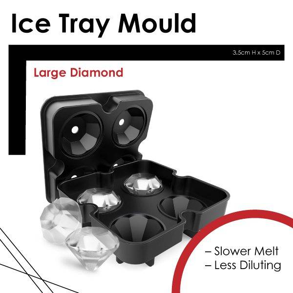 Kitchen Kult Large BPA Free Diamond Ice Tray Mould - 4 Slots