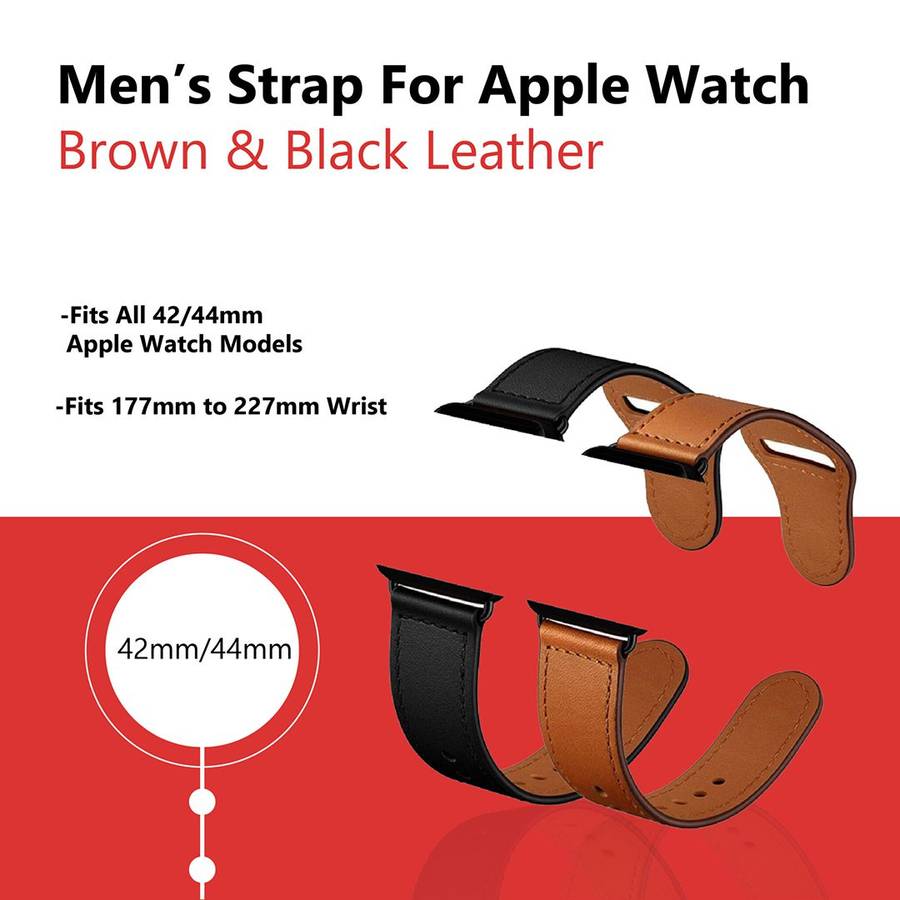 Zonabel 42/44/45mm Apple Watch Replacement Buckle Leather Strap - Brown