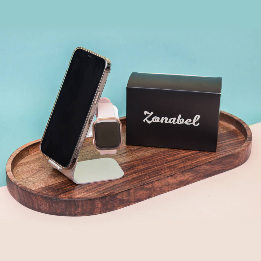 Zonabel Dual Aluminium Charging Dock Station for Smartphones &amp; Apple Watch - White