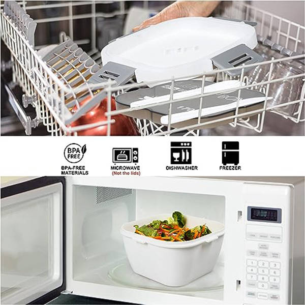 Kitchen Kult Stackable Bento-Style Lunch Container - White &amp; Grey - 1700ml