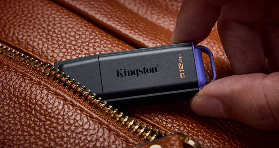 Kingston DataTraveler Exodia USB flash drive stored in a bag pocket