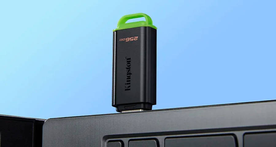 Kingston DataTraveler Exodia USB flash drive connected to a laptop