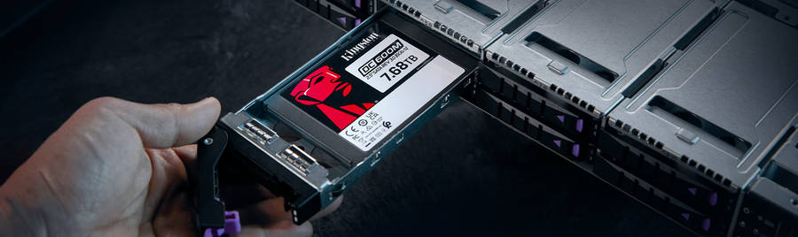 Kingston DC600ME enterprise SSD installed in a server system