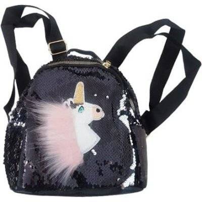 Sequin Mini Backpack (Black, Fluffy Unicorn)