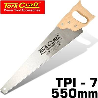 Tork Craft Hand Saw (550mm 7Tpi 0.9mm Temp. Blade Wood Handle)
